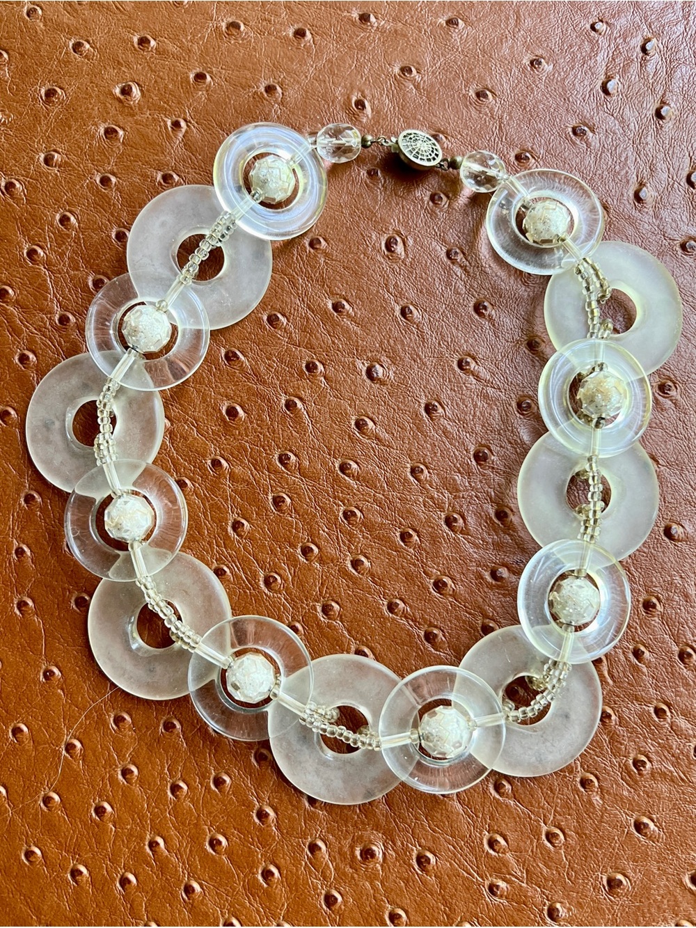 VINTAGE MIRIAM HASKELL LUCITE MODERNIST CIRCLE NECKLACE STATEMENT MOD